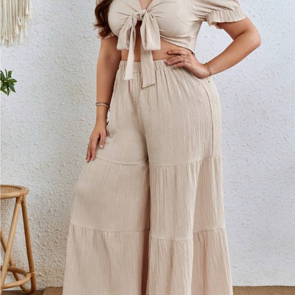 Elegant Cream Wide-Leg Pant set